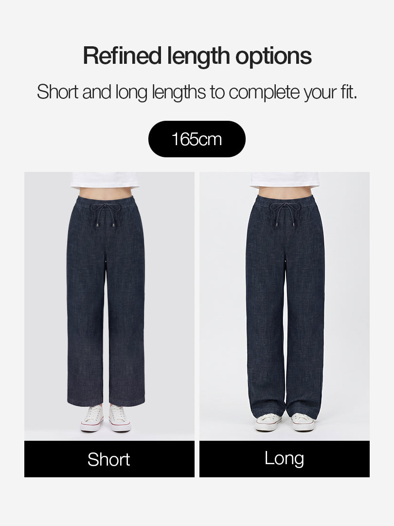Ice airdenim Elastic Waist Wide Jeans & Free Gift: T-Shirt