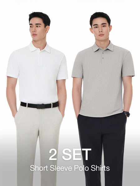 [2 SET] Men's Airy Fit Short Sleeve Polo Shirt