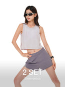 [2 SET] jacquard Mesh Cropped Sleeveless Cover-Up