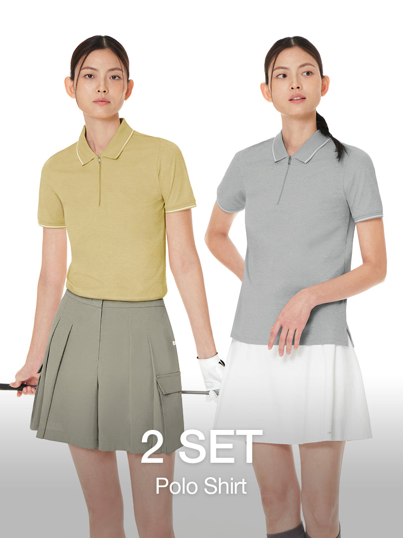 [2 SET] Airy Fit Half-Zip Short Sleeve Polo Shirt