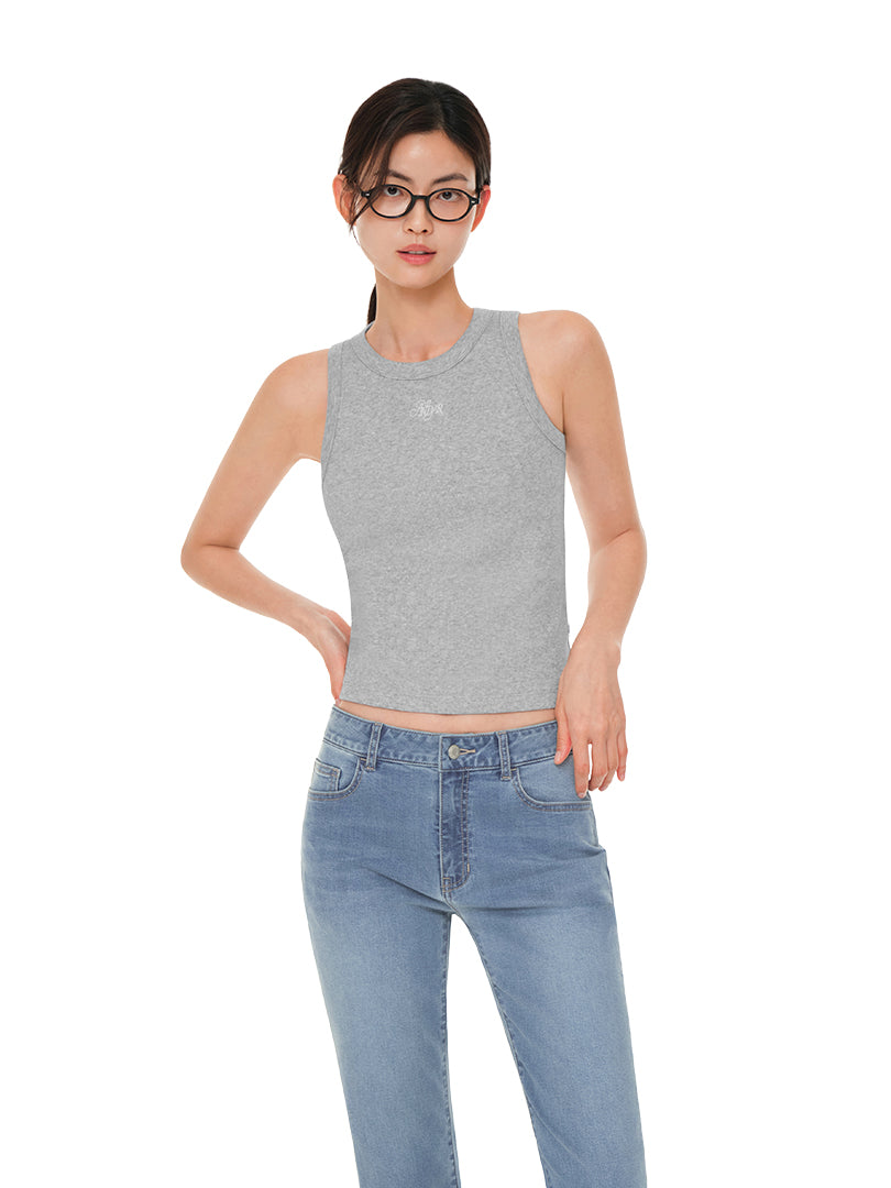 Embroidered Logo Ribbed Sleeveless