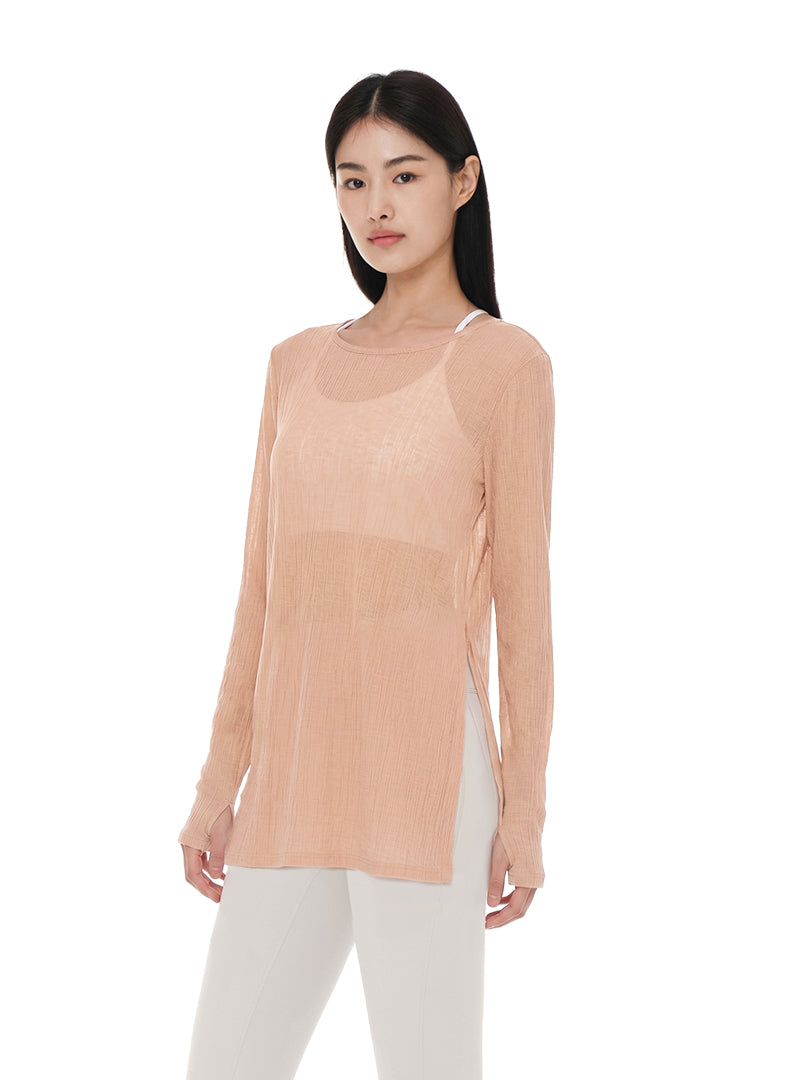 Ribbed Side Slit Long Sleeve