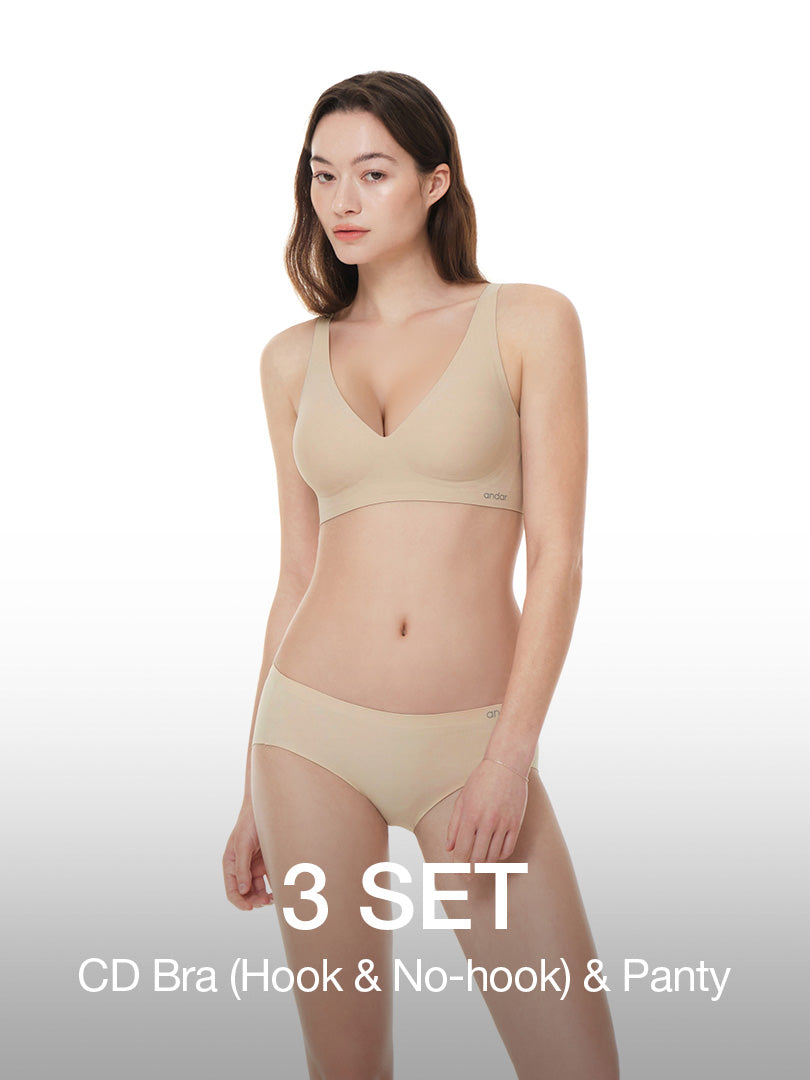 [3 SET] All-Day Fit C–D Cup Bra (Hook & No-hook) & Panty