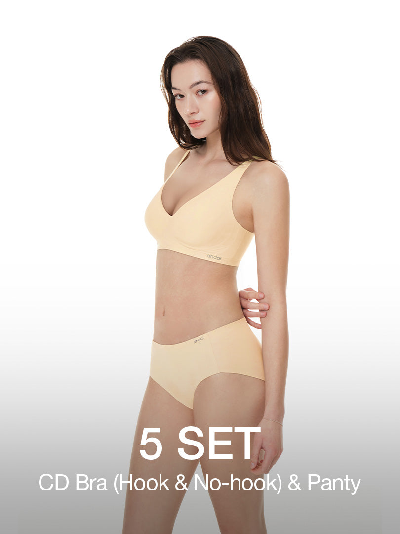 [5 SET] All-Day Fit C–D Cup Bra (Hook & No-hook) & Panty