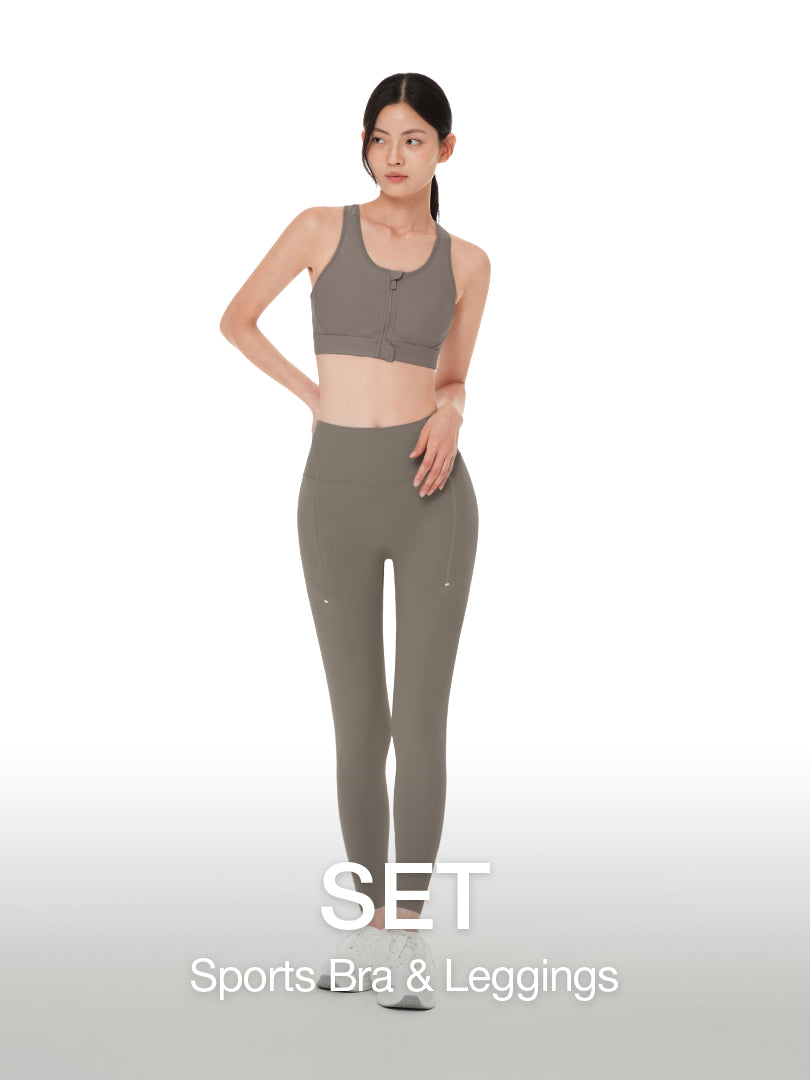 [SET] Running Pocket Leggings & Front-Zip Bra
