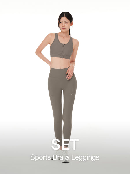 [SET] Running Pocket Leggings & Front-Zip Bra