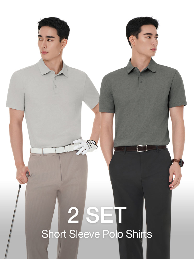 [2 SET] Men's Airy Fit Short Sleeve Polo Shirt