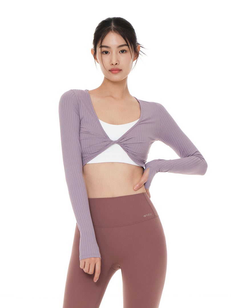 Ribbed Front Twist Cropped Long Sleeve