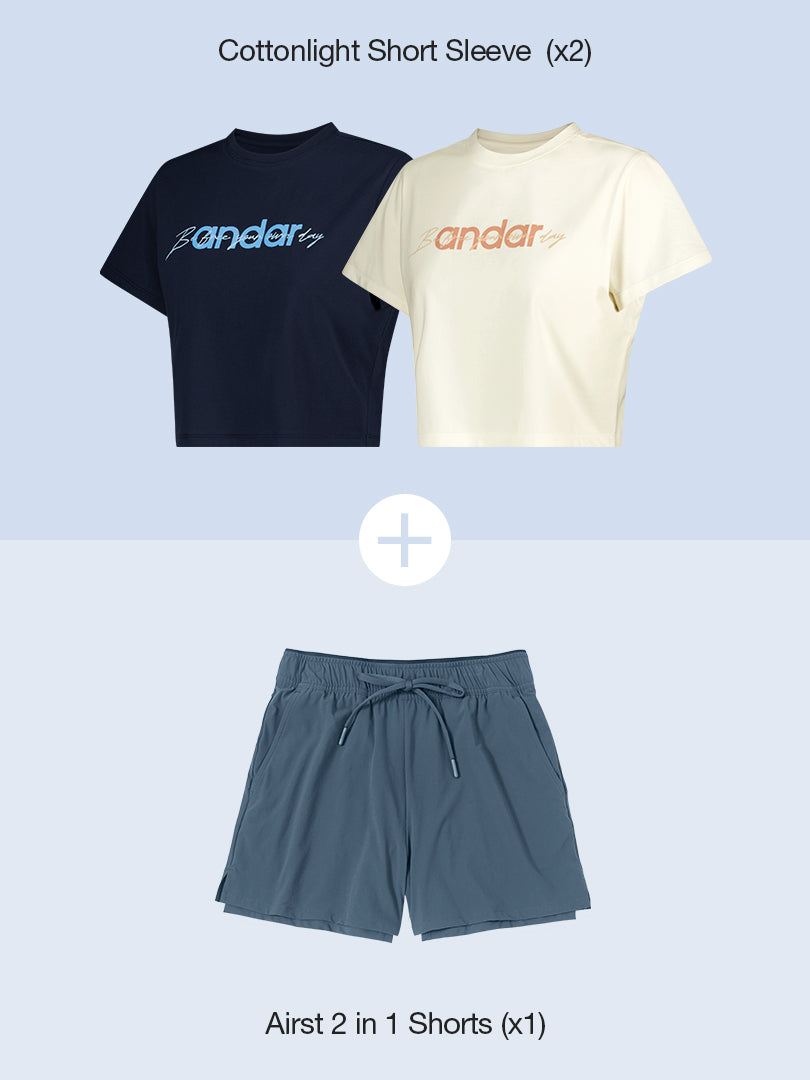 [3 SET] 2 Cottonlight Short Sleeve & 1 Airst 2 in 1 Shorts
