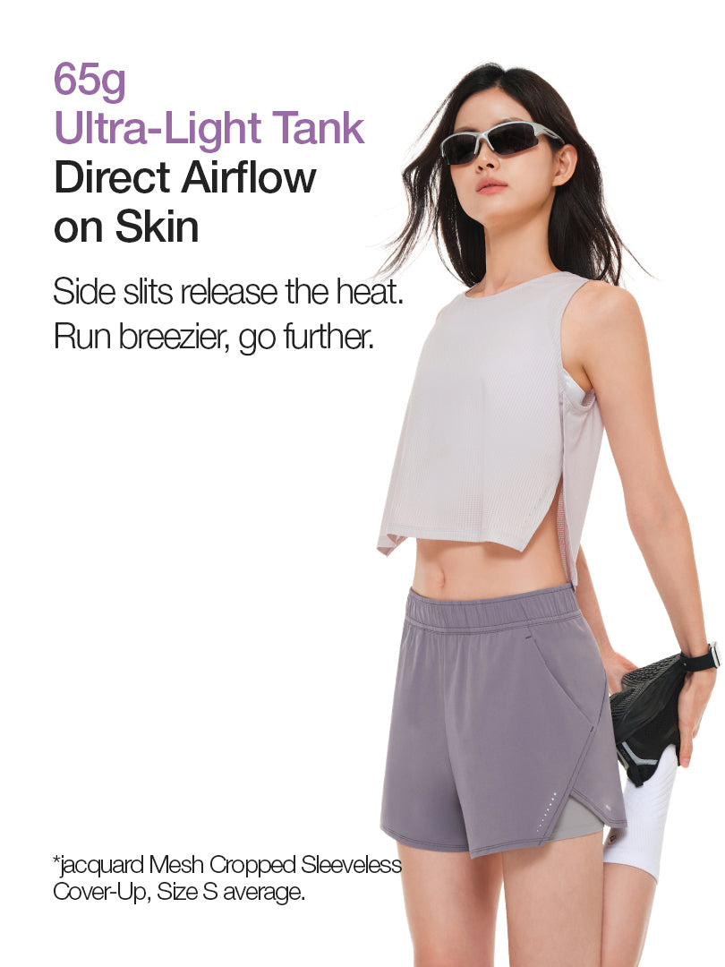 [2 SET] jacquard Mesh Cropped Sleeveless Cover-Up