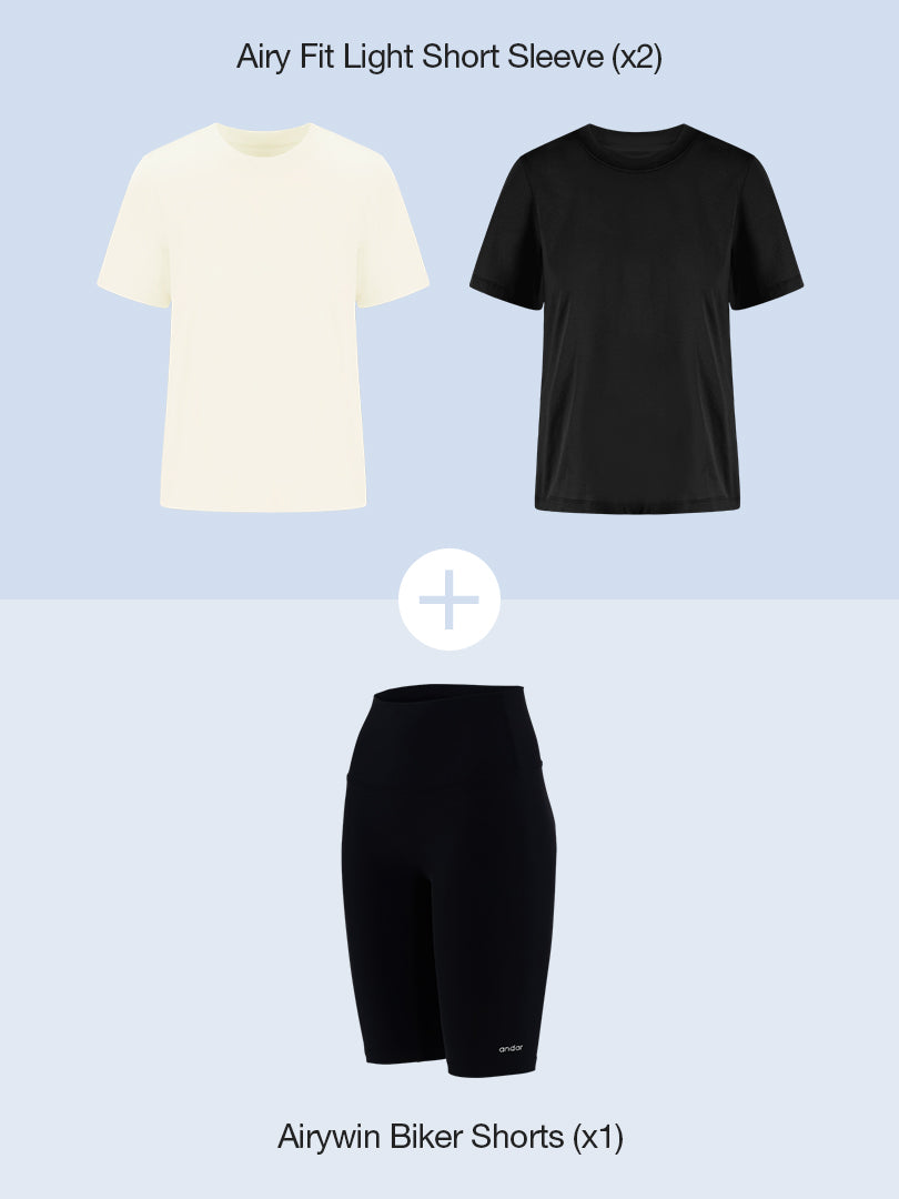 [3 SET] 2 Airy Fit Light Short Sleeves & 1 Airywin Biker Shorts