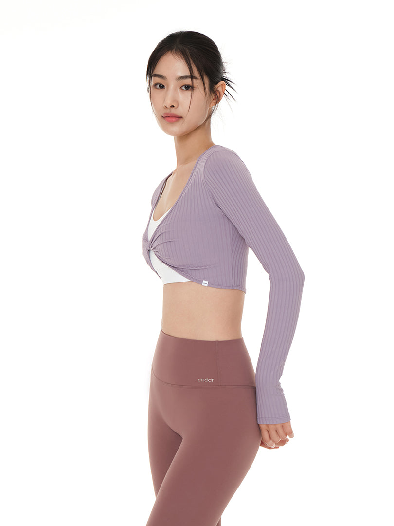 Ribbed Front Twist Cropped Long Sleeve