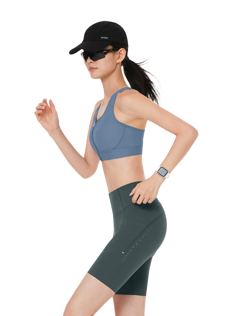 [SET] Running Biker Shorts & Racer back Front-Zip Bra