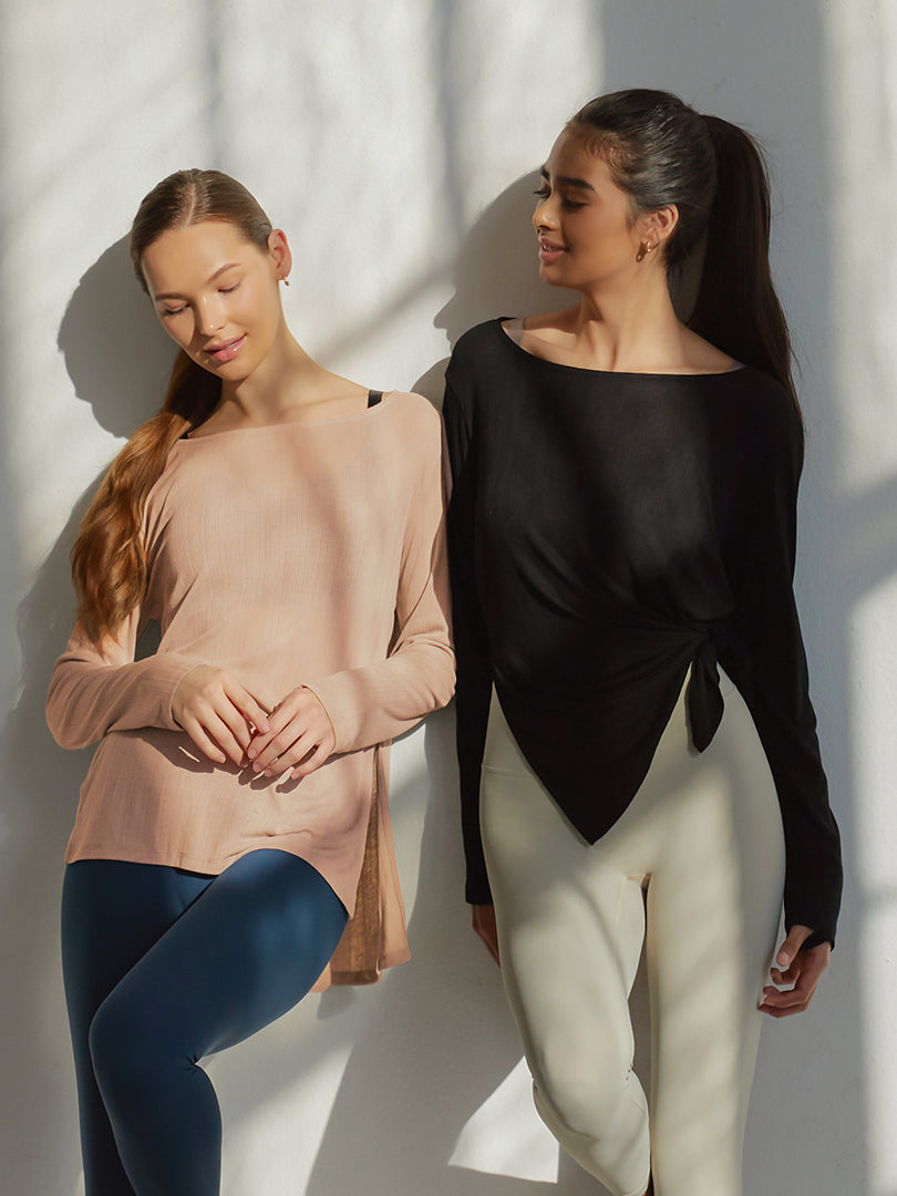 Ribbed Side Slit Long Sleeve