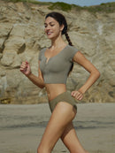 [SET] V Cut Short Sleeve Bikini Top & Bottom