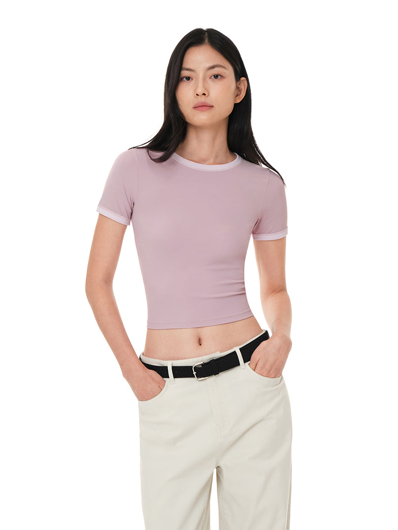 Softension Contrast Cropped Short Sleeve