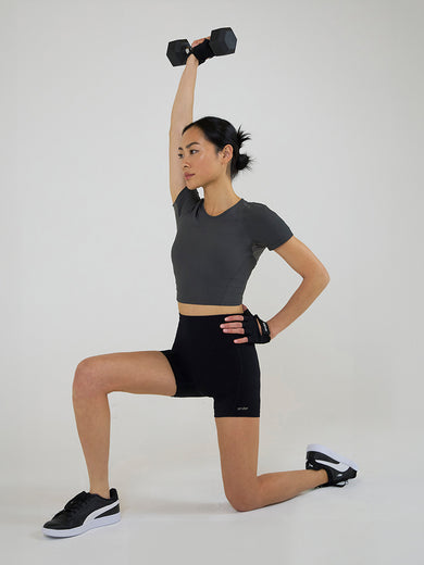 Cut Out Back Cropped Short Sleeve