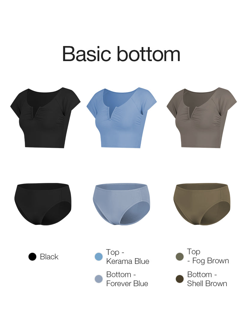 [SET] V Cut Short Sleeve Bikini Top & Bottom