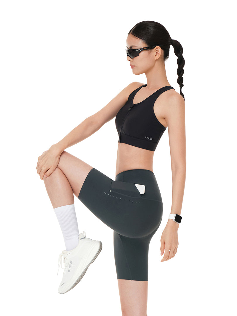 [SET] Running Biker Shorts & Racer back Front-Zip Bra