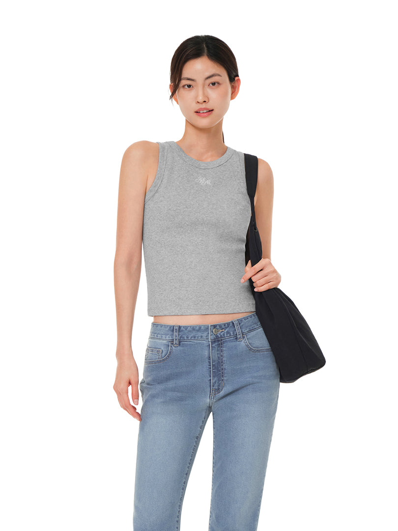 Embroidered Logo Ribbed Sleeveless