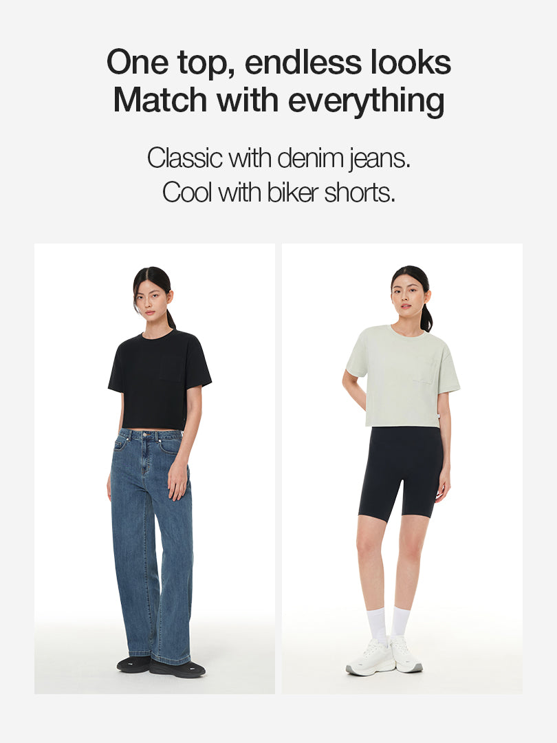 [2 SET] Stay-Cool Pocket Cropped Short Sleeve