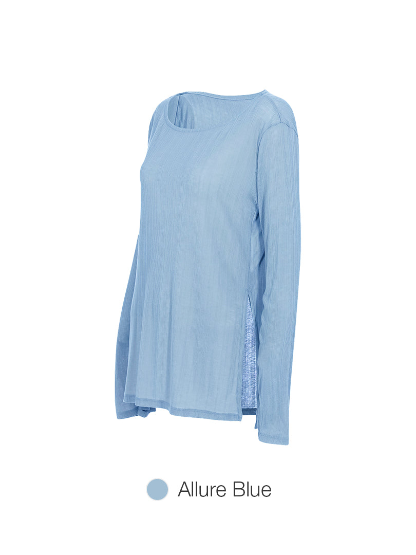 Ribbed Side Slit Long Sleeve