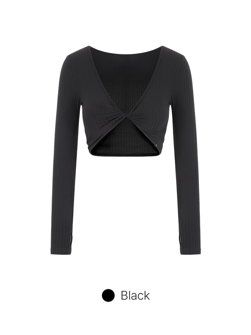 Ribbed Front Twist Cropped Long Sleeve