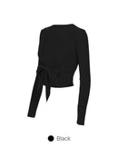 Ribbed Tie-Waist Cropped Long Sleeve