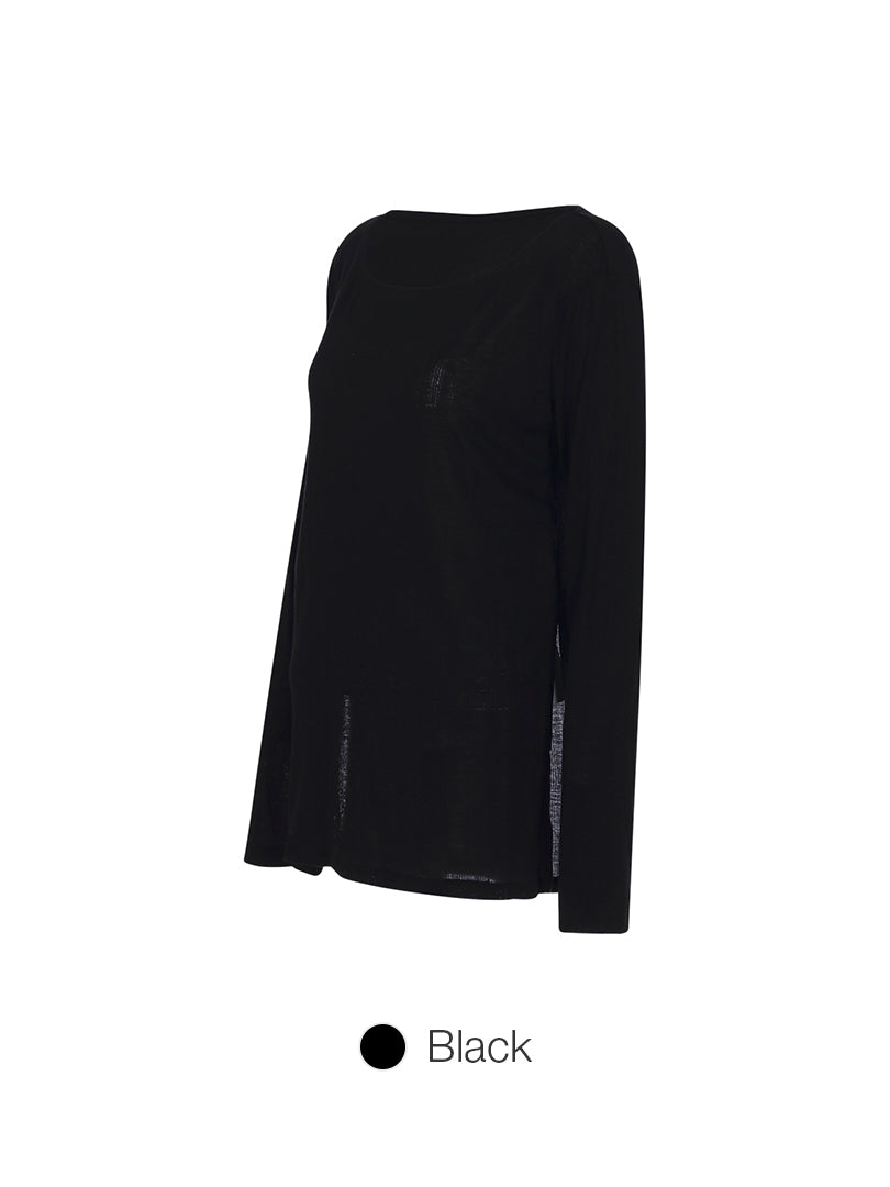 Ribbed Side Slit Long Sleeve