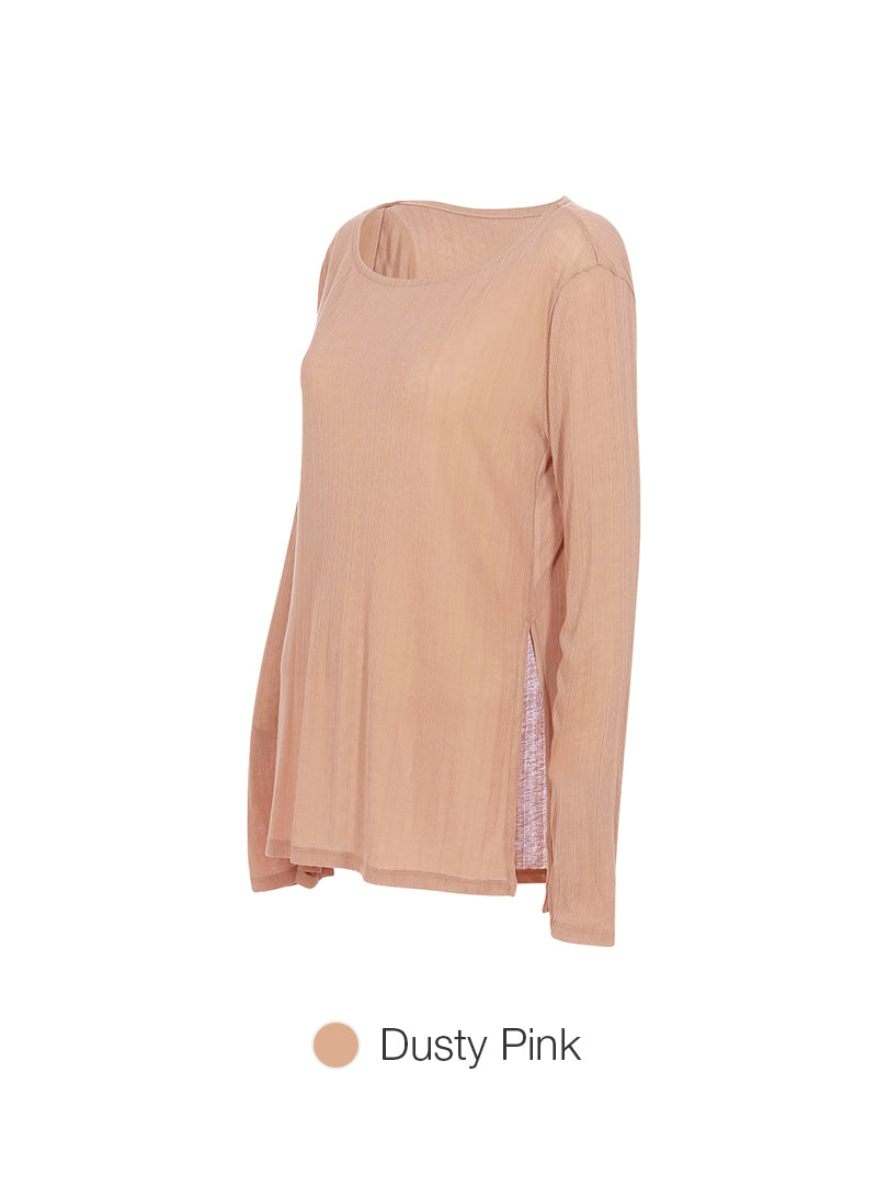 Ribbed Side Slit Long Sleeve