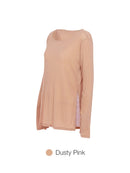 Ribbed Side Slit Long Sleeve