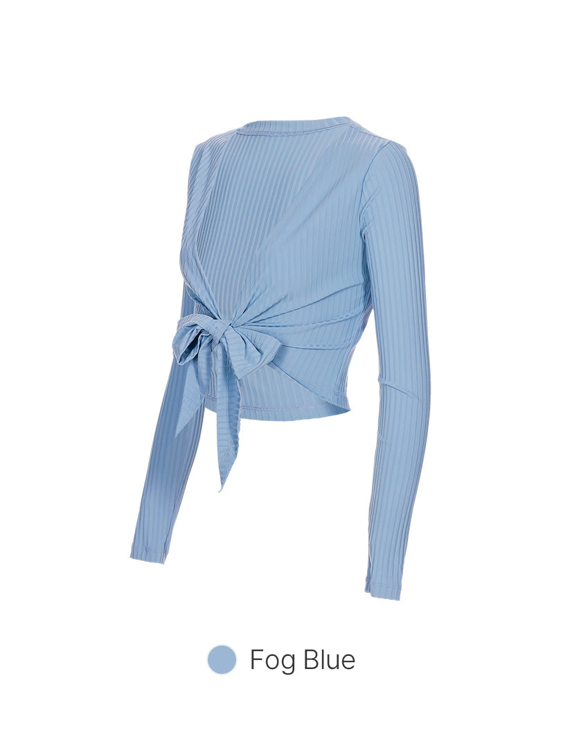 Ribbed Tie-Waist Cropped Long Sleeve