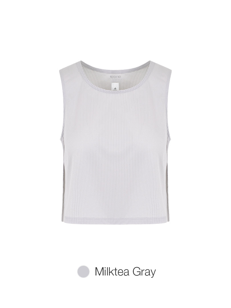 [2 SET] jacquard Mesh Cropped Sleeveless Cover-Up