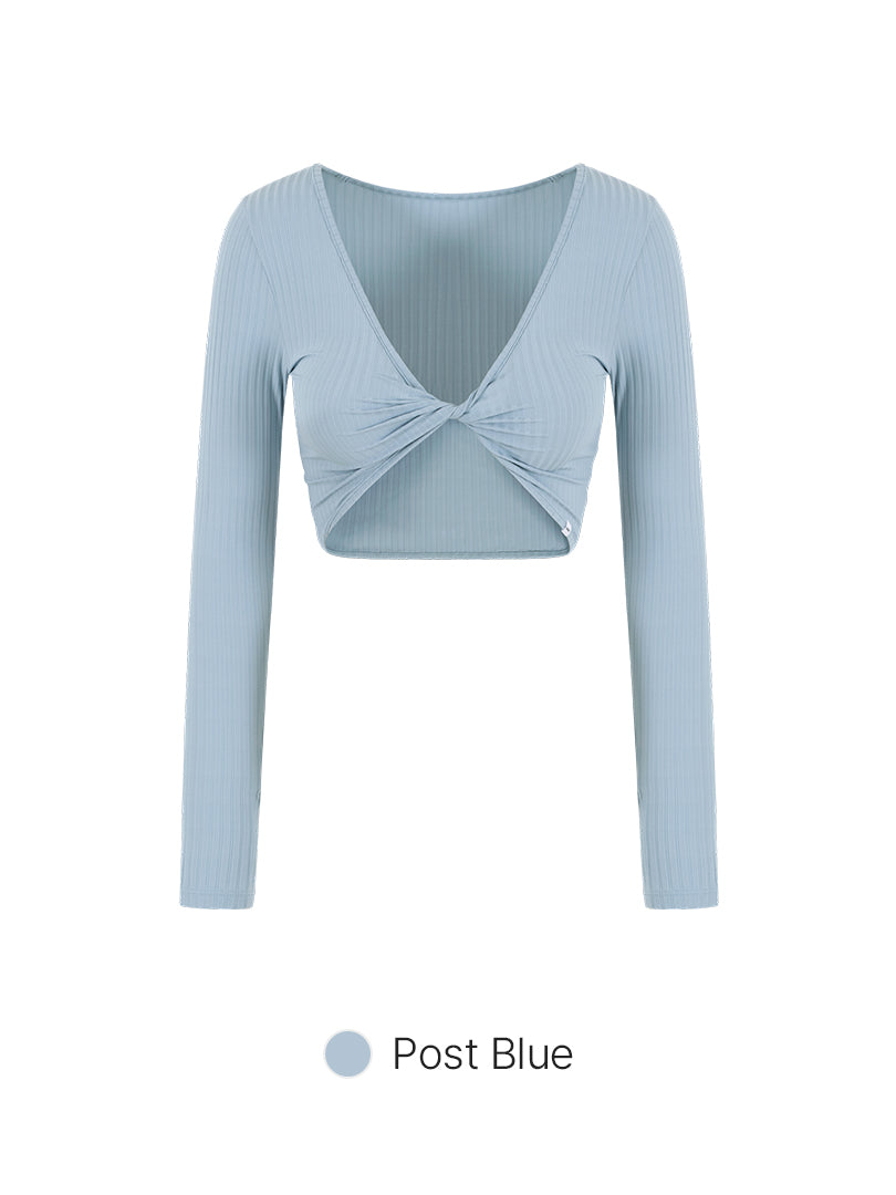 Ribbed Front Twist Cropped Long Sleeve