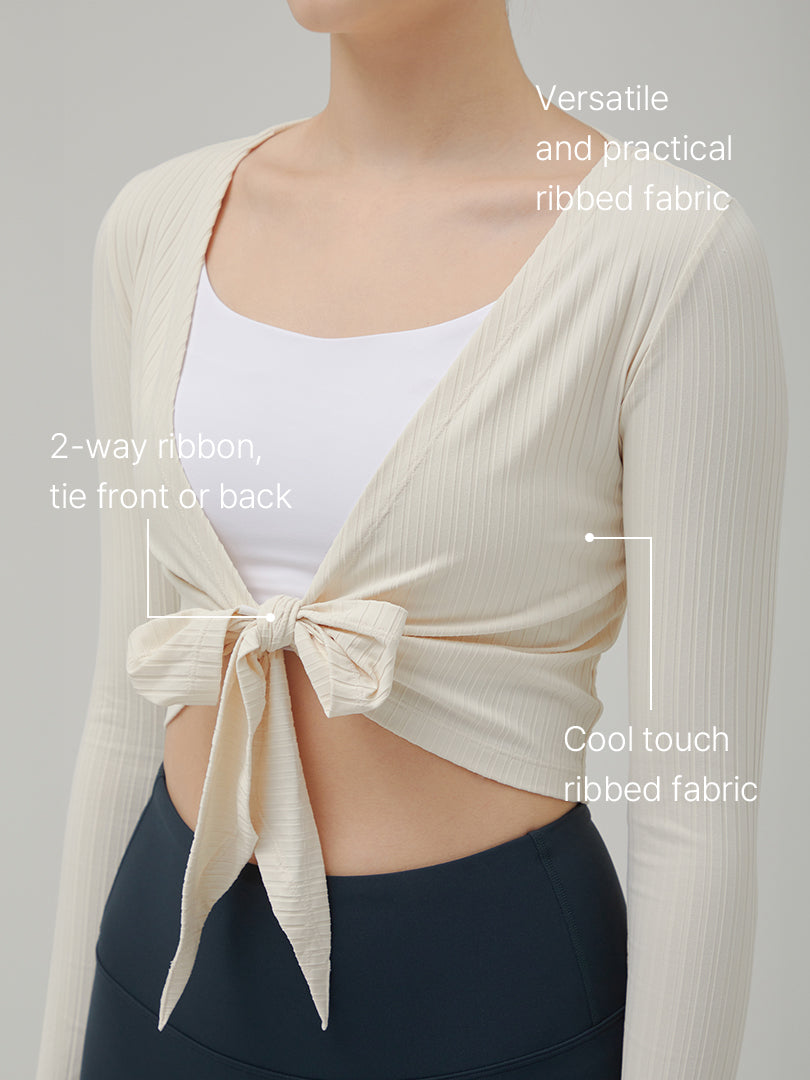 Ribbed Tie-Waist Cropped Long Sleeve